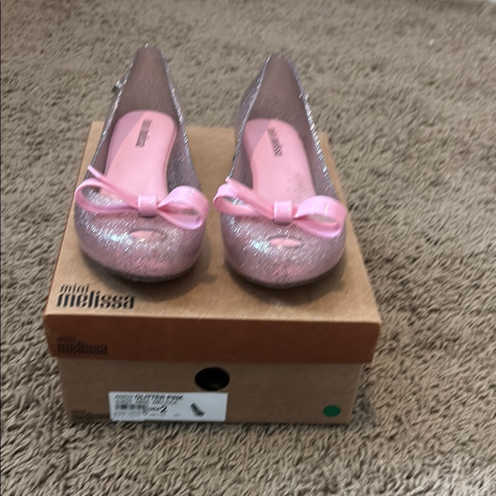 Melissa Pink and Silver Dress Shoes with Glitter Bow